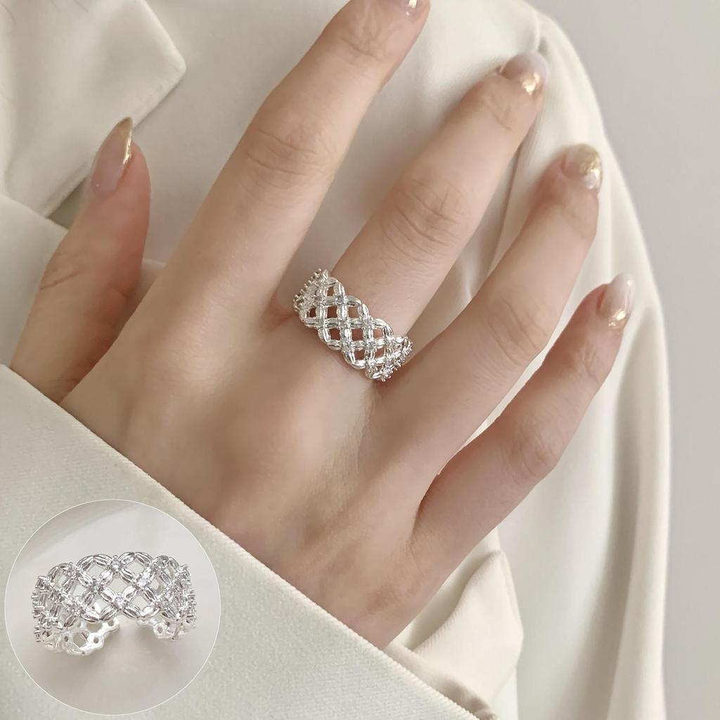 Elegant Frosted Matte Wide Band Open Ring for Women - S925 Silver Plated, Trendy INS Style