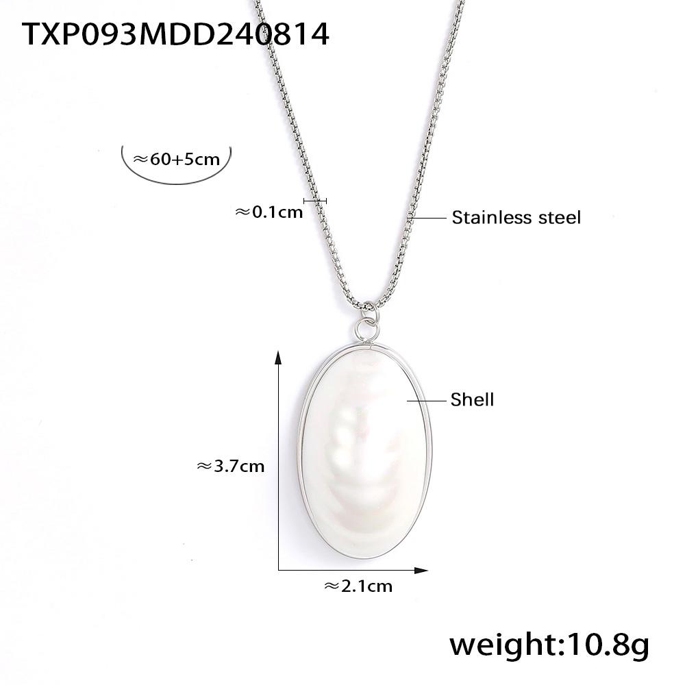 Oval Shell Pendant Necklace Open Ring Stud Earring For Women 18k Gold Plated Stainless Steel Chain Necklaces Rings Earrings Sets