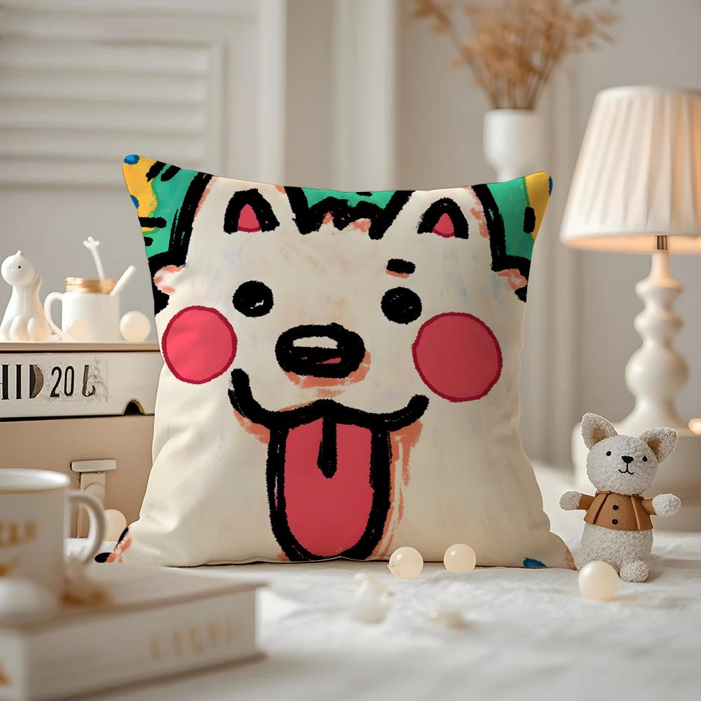Cute Color Dogs Cushion Cover Pattern Printed Pillowcase For Living Room Sofa Cushion Cover & Bedroom Decor