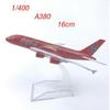 1/400 Scale 16CM Diecast Airplane Model Alloy Model A380 Ornaments Static Display Adult Collection Red Painting Mini Toys Boys