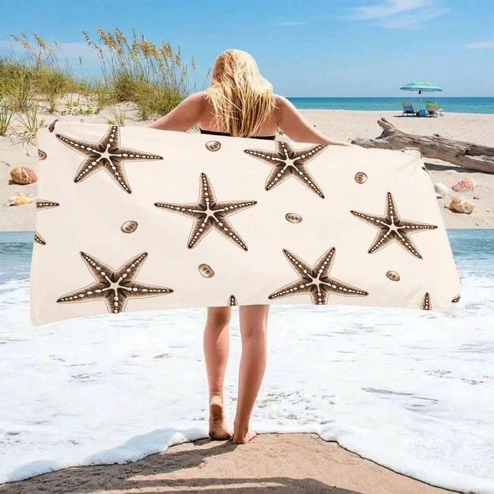 Beach Theme Beach Towel Starfish Shell Printing Microfiber Quick Drying Absorbent Large Bath Towel