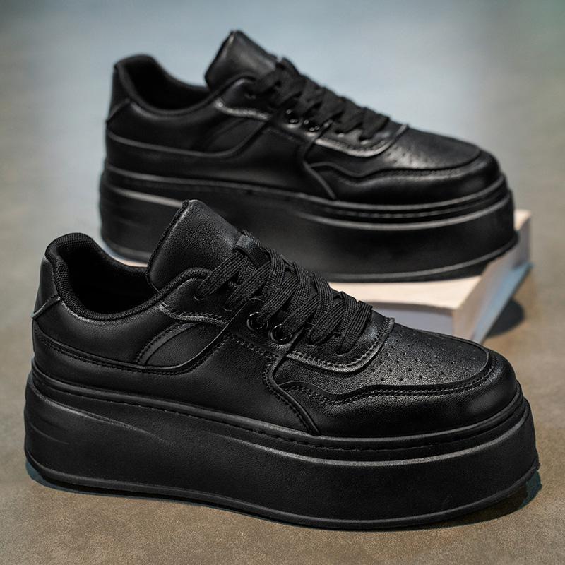 Herren Herbst Atmungsaktive Koreanischer Stil Dicksohlige Freizeit-Sneaker mit Unsichtbarem Höhenerhöhendem Weißem Design