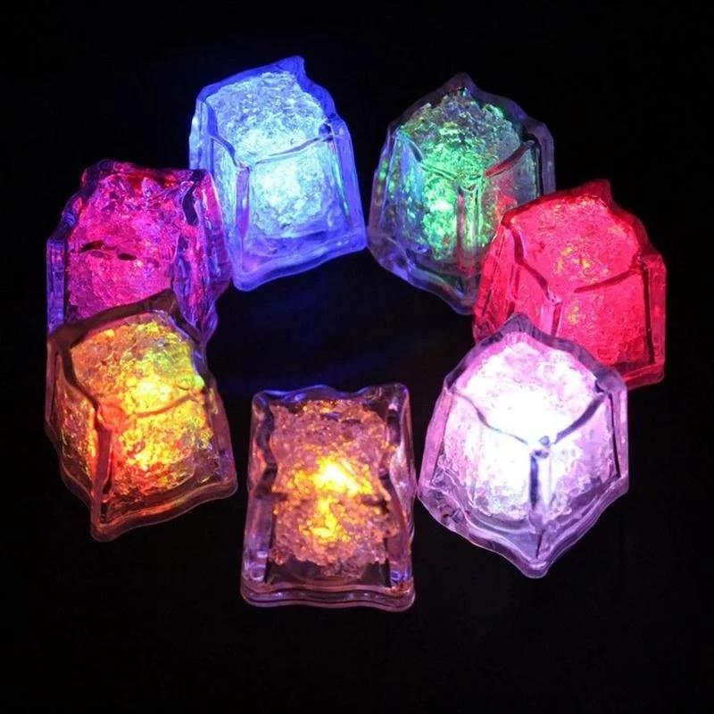 6Pcs LED Ice Cubes Color Changing Decor Flash Lights Submersible Liquid Sensor Colorful Flashing Ice Cubes