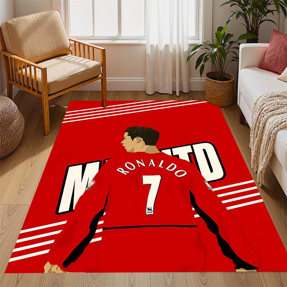 Ronaldo's Legacy In Red Themed Anti-Slip Rugs - Polyester Home Decor, Suitable for Bedrooms, Living Rooms, Doorways, Studios, and Decorations