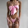 Sexy Lingerie 3-Point Hollowed Suit Bow Sexy Three Piece Erotic Lingerie Set with Steel Ring Women's Erotic Costume