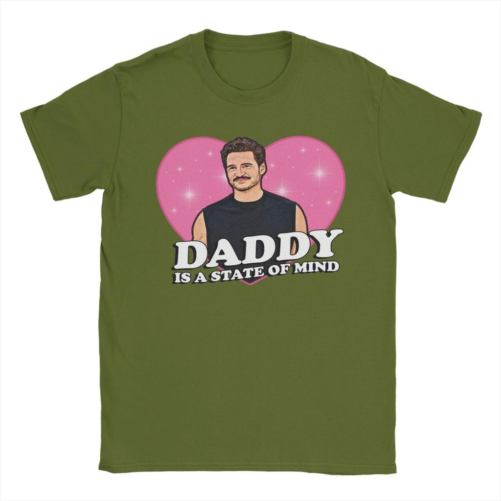 Men T-Shirts Pedro Pascal Daddy State of Mind Love Heart Funny Cotton Tees Short Sleeve  T Shirt Crew Neck Tops Gift Idea