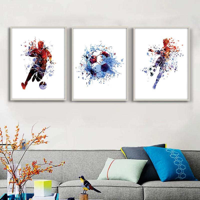 Football Star Poster Watercolor Football Canvas Paintings Print Abstract Wall Art Picture for Children Room Home Decoration No Frame
