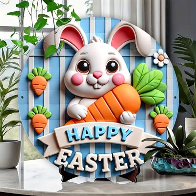 Wooden Easter Bunny Wreath Sign - Rustic Round Wall Decor, 8x8 Inch - Perfect for Door, Wall, Home, Room, Farmhouse, Street, Shop, Garage, Bar, Garden