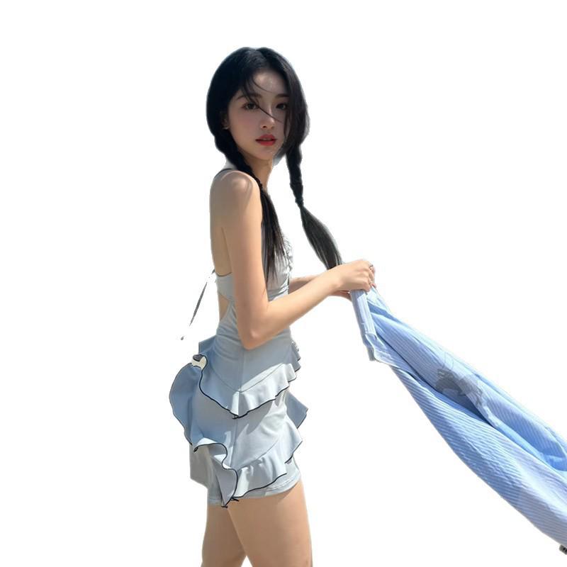 Korean-Inspired Conservative One-Piece Swimsuit with Slimming Cake Skirt - Elegant, Pure Desire Style for Women