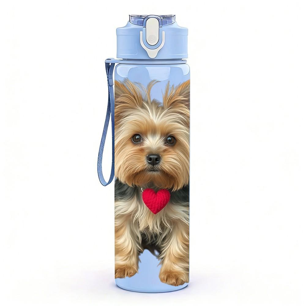 1PC Heart Shape Terrier Dog Print 750ml Color Plastic Sports Water Bottle Leakproof Flip Straw Lid Suitable for Sports Office Home Use