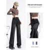 Women's High-Waist Slimming Wide-Leg Jeans In Black-Gray - Trendy, Versatile, Spring/Autumn Casual Pants.