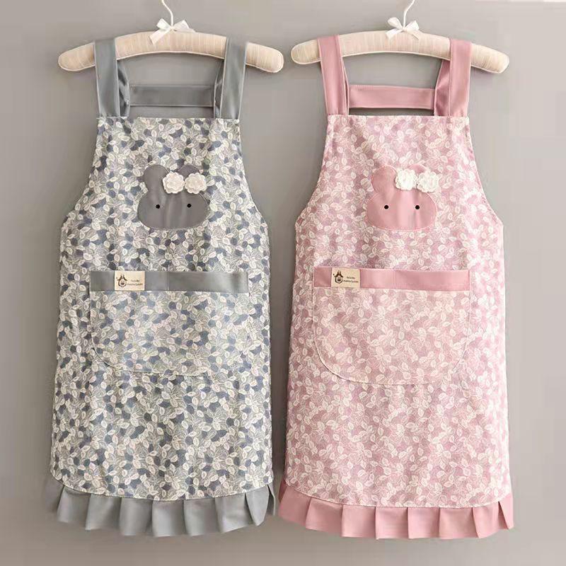 Cute Korean Style Anti-Oil Breathable Cotton Apron For Women Home Kitchen Cooking Breathable Wear Apron Floral Apron
