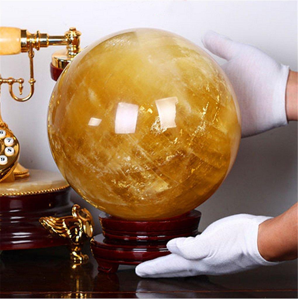 YISHUI Natural Yellow Quartz Citrine Natural Quartz Purification Gravel Crystal Ball Ornament Yellow with Wooden Stand (7cm)