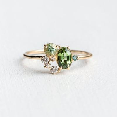 14k Gold Plated Green Diamond Ring for Women Stylish Engagement Pinky Ring Fashion Jewelry