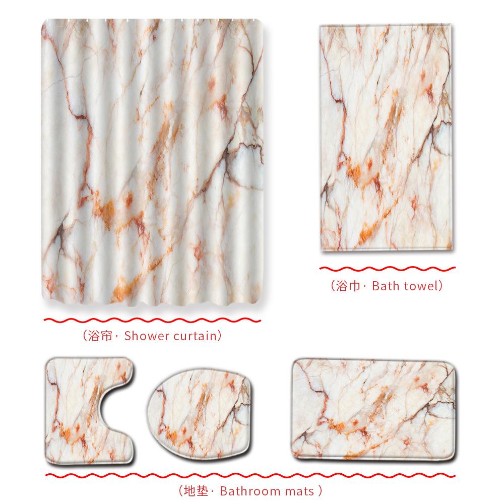 Marble Bathroom Shower Curtain Bath Towel Floor Mat Five-Piece Set Bathroom Toilet Carpet Shower Foot Mat