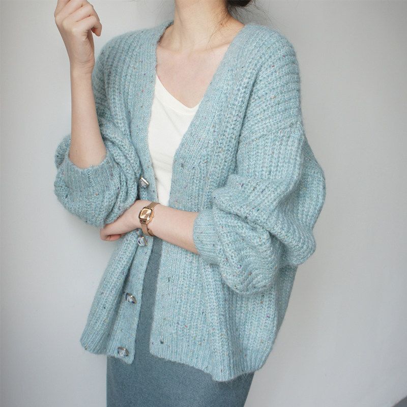 French Beautiful Gentle Style Autumn Winter Sweater Sweater Water Lake Blue S