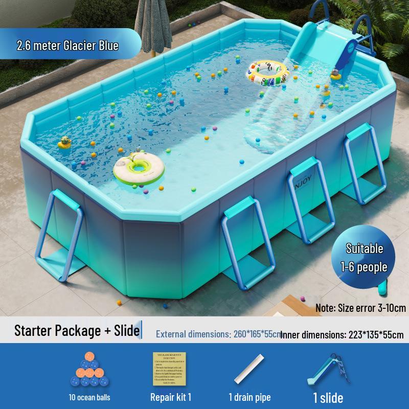 Inflatable Children's Swimming Pool with Slide - No Inflation Needed, Thickened Foldable Design for Home and Outdoor Use