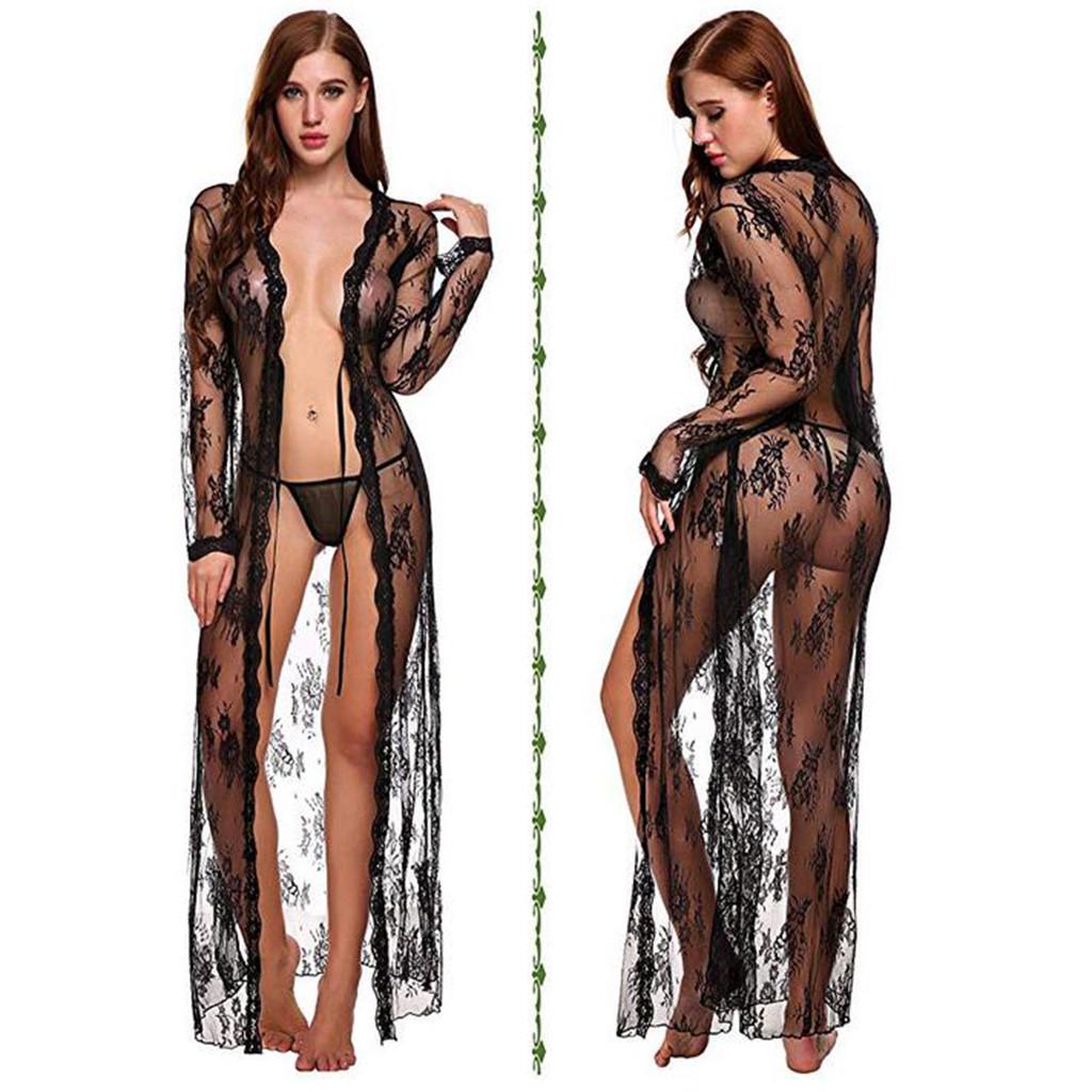 Lingerie for Women Sexy Long Lace Dress Sheer Gown  Kimono Robe
