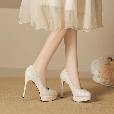 - Scarpe con tacco alto a spillo con tacco sottile e punta arrotondata, da donna, con temperamento sexy, impermeabili, con plateau, scollatura bassa, a quadri, super tacco alto, scarpe singole da donna