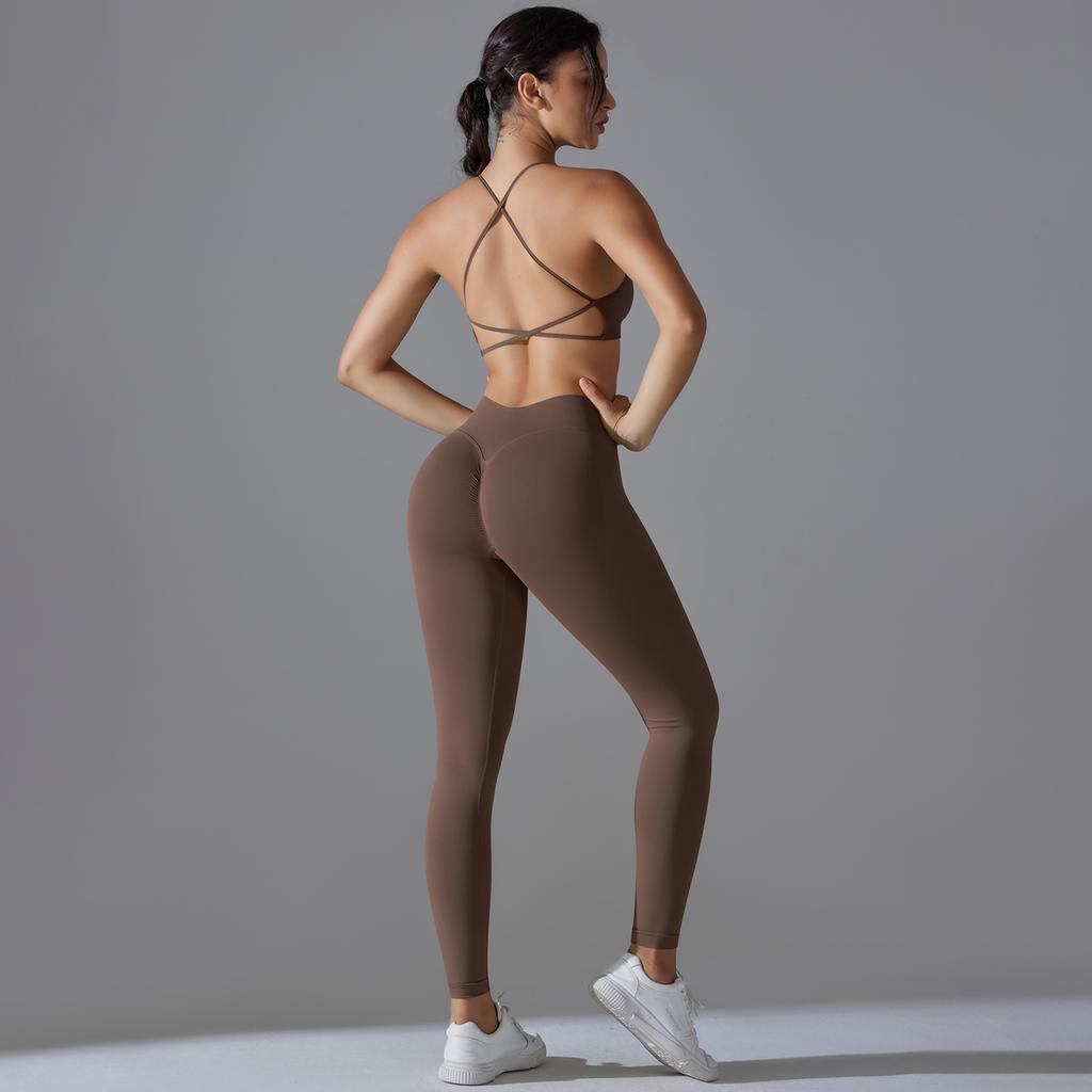 Sømløs Yoga-antrekk Auroth Kvinner Sportsweat Rygg Cross BH Høy midje Gym Running Leggings Fitness Set