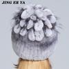 Pelz Hüte für Frauen Winter Echte Rex Kaninchen Hut Fuchs Pelz Kniting Weibliche Warme Schnee Kappen Damen Elegante Prinzessin Beanies kappe