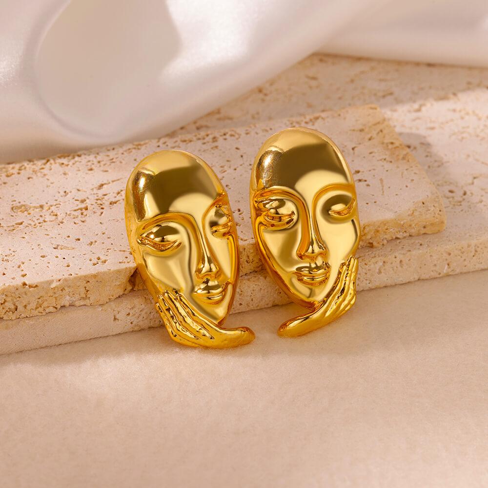 Boucle d'oreille en acier inoxydable pour femmes Cœur Zircon Couleur or Boucles d'oreilles créoles Vintage Imperméable Piercing d'oreille Accessoires en zircon Cadeau