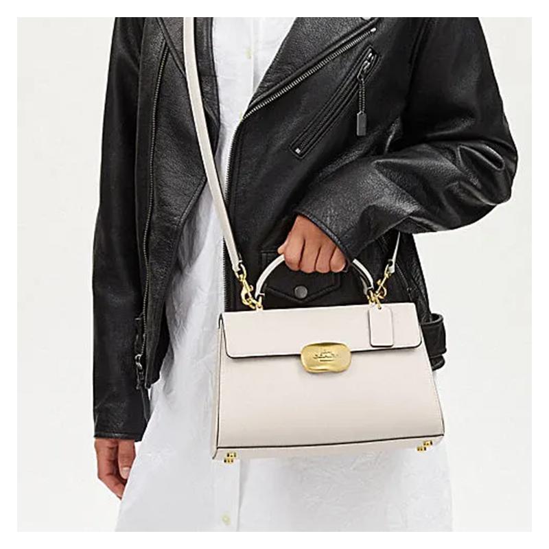 Coach Eliza 27 Classic Presbyopic Oval Lock Flip Hardware Buckle Cow Leather Shoulder Crossbody Handbag Large Size Women's Chalk White