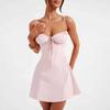 Women Sexy Dress Sling Sleeveless Backless Cocktail Party Dress Solid Color Lace-up Suspender Above Knee Length Dress