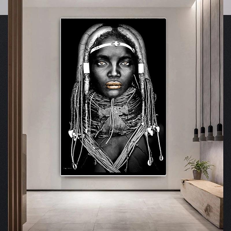 Black and White African Women Man Living Room Canvas Painting Wall Pictures Quadro Cuadros Wall Art Portrait Home Decoration
