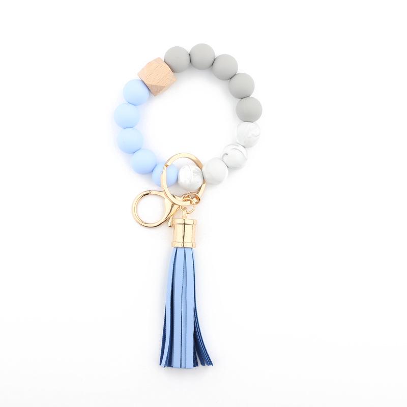 Silicone  Beech Wood Beaded Keychain Bracelet with Pendant