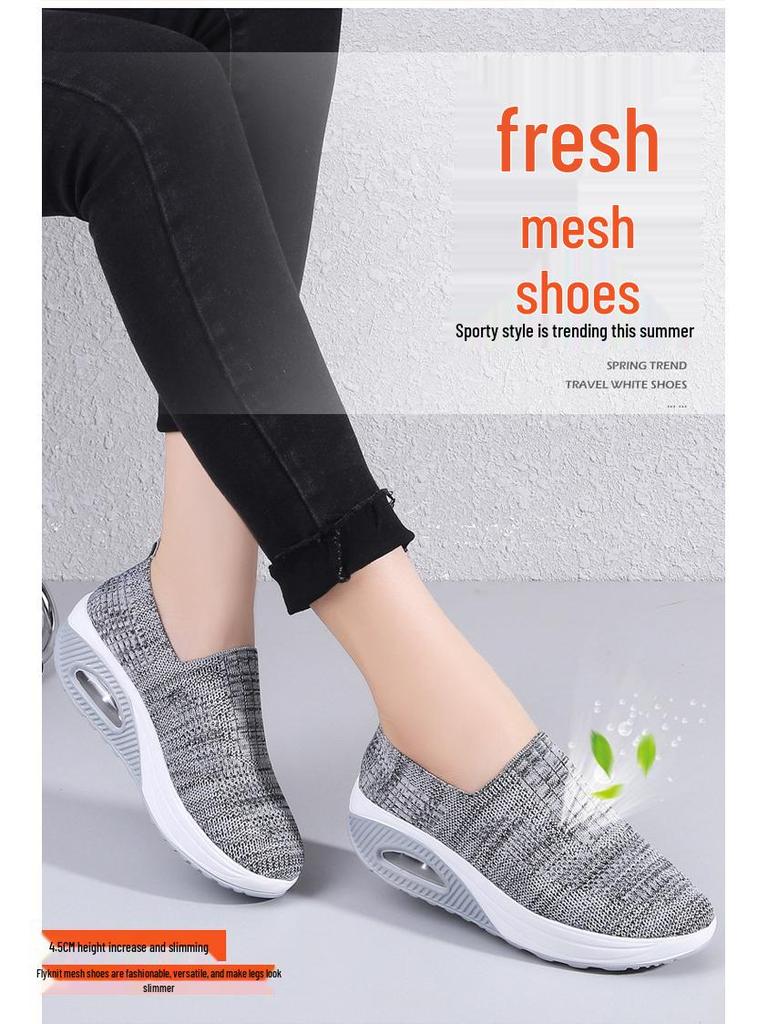2023 Women's Breathable Flyknit Rocking Shoes with Non-slip Soft Sole and Air Cushion for Comfort