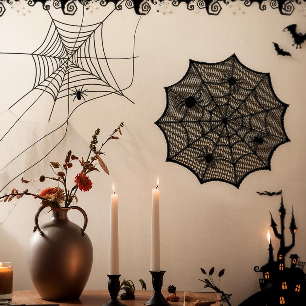 Runtowo 1pc Halloween Spider Web Placemats ,Heat Insulation Halloween Placemats ,Spider Web Table Mats for Halloween Table Decor