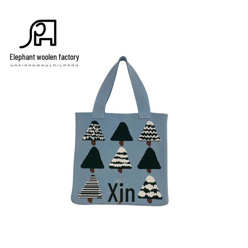 Вязаная сумка для покупок с изображением рождественской елки в корейском стиле 2023 года - серия Лес синий 1558₽