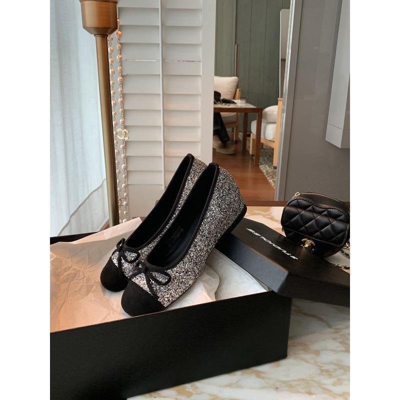 

~ Sparkling sequins color matching round head light mouth inner height increase 5cm bow ballet shoes 39