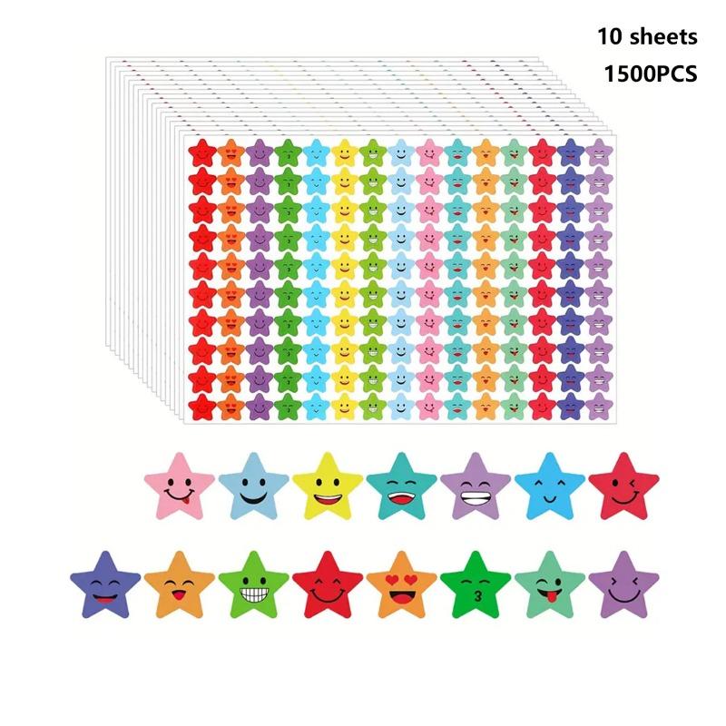 7500 Star Face Stickers 50 Sheets Adhesive Reward Seals for Kids Motivational Classroom Reward Labels Cute Cartoon Decals