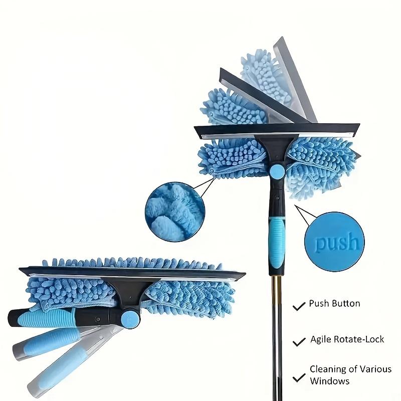 125inch Extendable Microfiber Window Cleaning Tool, Dual-Use Dry and Wet, Stainless Steel Handle, Glass Cleaner