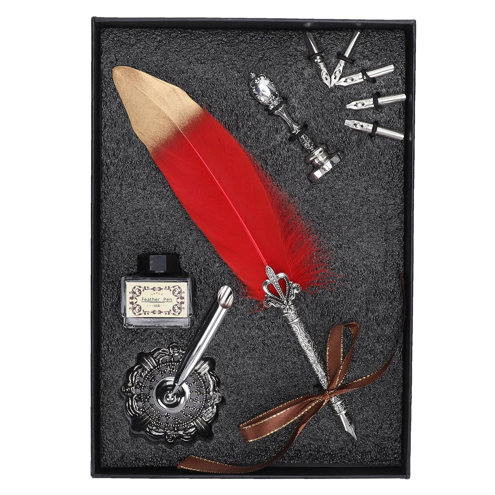 

Feather Pen Vintage Writing Drawing Pen Replacement Nib Seal Empty Ink Bottle KitRed червоний