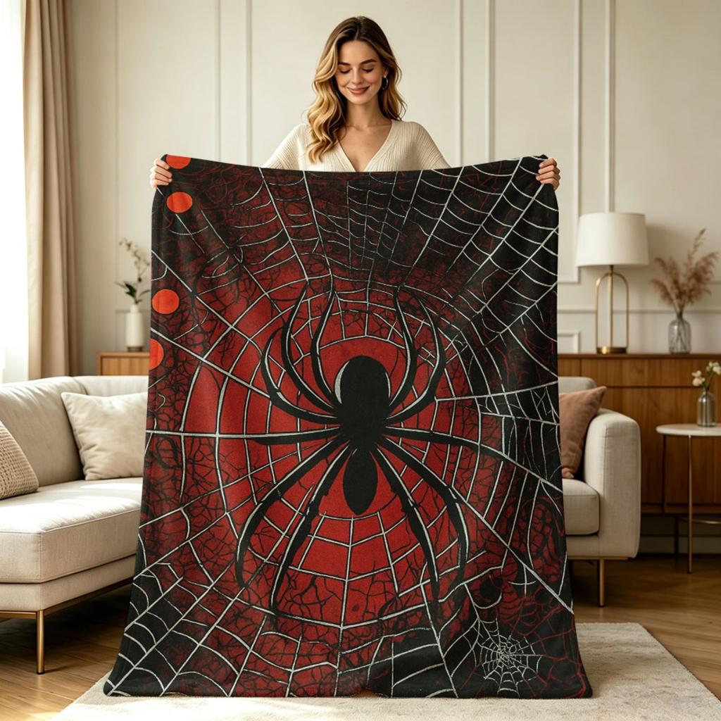 Soft Flannel Blanket with Gothic Spider Web Print All Season Warm Lightweight Cozy Throw Blanket for Couch Sofa Bedroom Office Living Room Home Decora