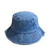 Korean-style cartoon embroidered denim bucket hat for women, fashionable and versatile, stylish for going out, casual and textured, makes the face