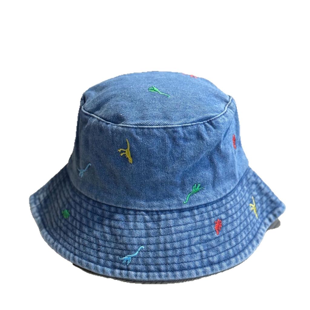 Korean-style cartoon embroidered denim bucket hat for women, fashionable and versatile, stylish for going out, casual and textured, makes the face