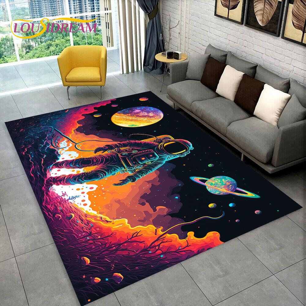 Astronaut Traum Universum Raumfahrer 3D Weltraum Cartoon Teppich für Wohnzimmer Schlafzimmer Dekoration, Rutschfest für Sofa Fußmatte Kinder