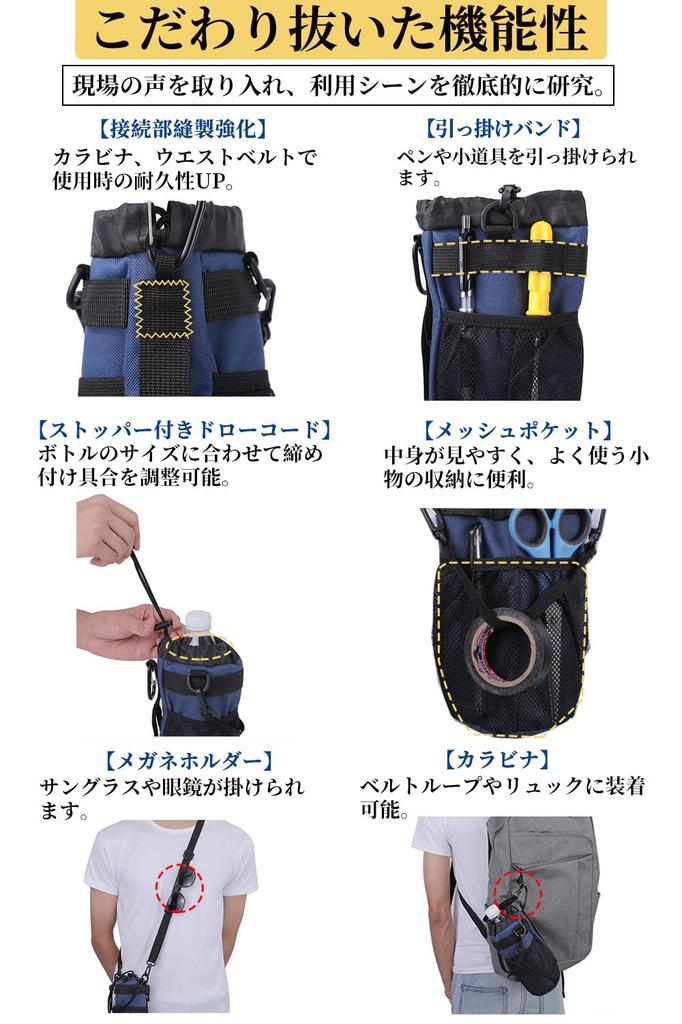ALL BEFORE Multifunctional Bottle Drink Water Bottle PET Bottle Storage Bag with Shoulder Net Hook and Stain and Scratch Waterproof Navy [CARRY ONE]