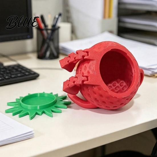 Desktop Organizer for Small Items 3D Printed Articulated Strawberry Storage Box Cute Figurine with Jewelry Earrings Movable Limbs Mini Trinket