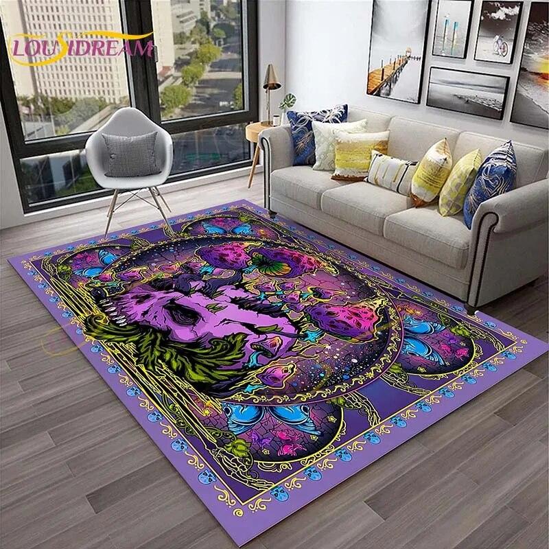 3D Starry Botanical Sun Moonlit Mushroom Rug Floral Hippie Moon Phase Carpet for Aesthetic Bedroom Living Room Vintage Game Mat