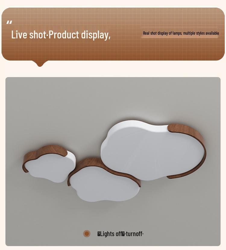 Mid-Century Style Walnut Cloud Ceiling Light - Full Spectrum, Eye Protection, Warm & Romantic Lighting for Living Room or Master Bedroom