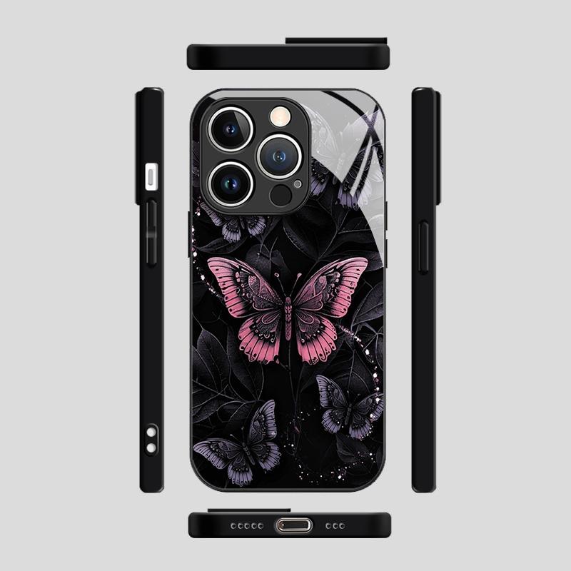 Retro Dark Butterfly Pattern Tempered Glass Phone Case For iPhone 11 12 13 14 15 16 17 Pro Max 17Air 16E 7 8 Plus XR XS X Cover