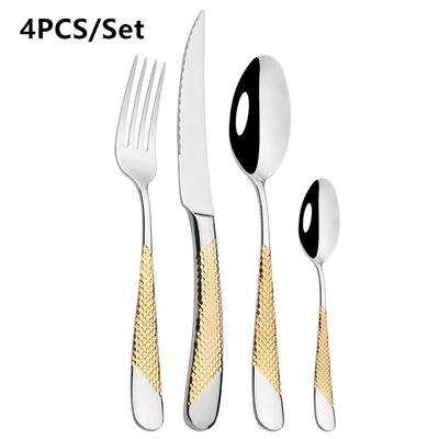 Auksinis stalo įrankių rinkinys 304 nerūdijančio plieno virtuvės reikmenys vakarienė šakutė šaukštas peilis vakarietiškas indų rinkinys namų vakarėliui