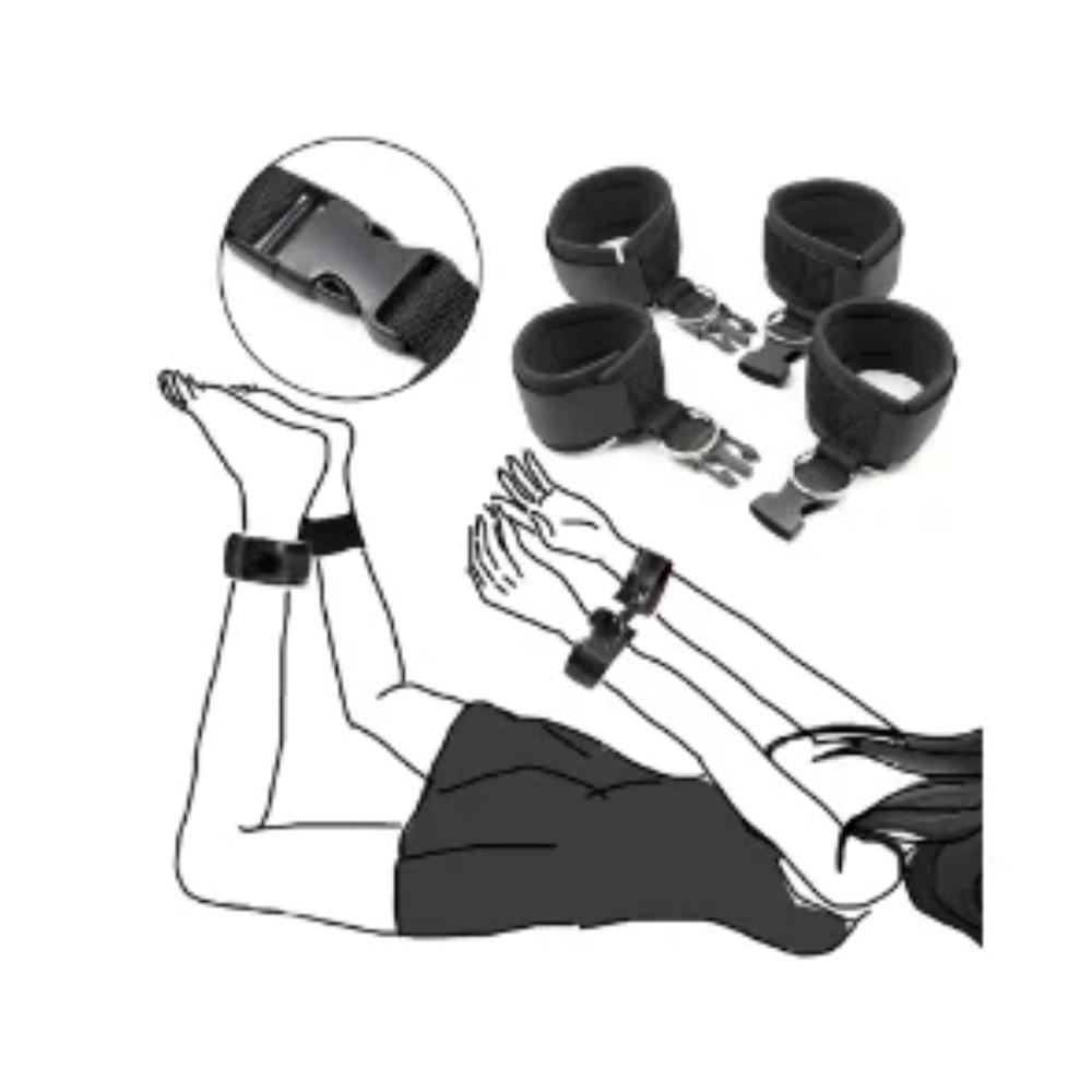 Bondage Set King Size Bettfesseln Verstellbare Riemen Sexfesseln Handschelle Handgelenk Fußgelenk Fessel & Augenbinde Sexspielzeug für Paare