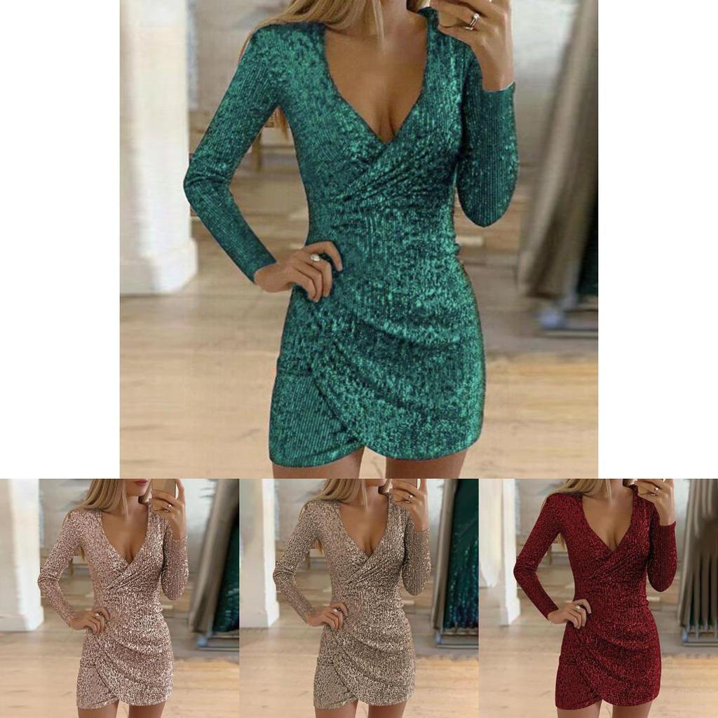 Elegant Women Sequin Christmas Bodycon Dress For Evening Parties And Events