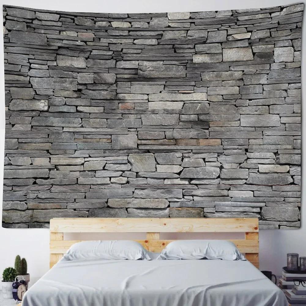 3D Printing Stone Wall Tapestry Vintage Wooden Brick Wall Hanging Cloth Bohemian Psychic Hippie Background Wall Home Decoration
